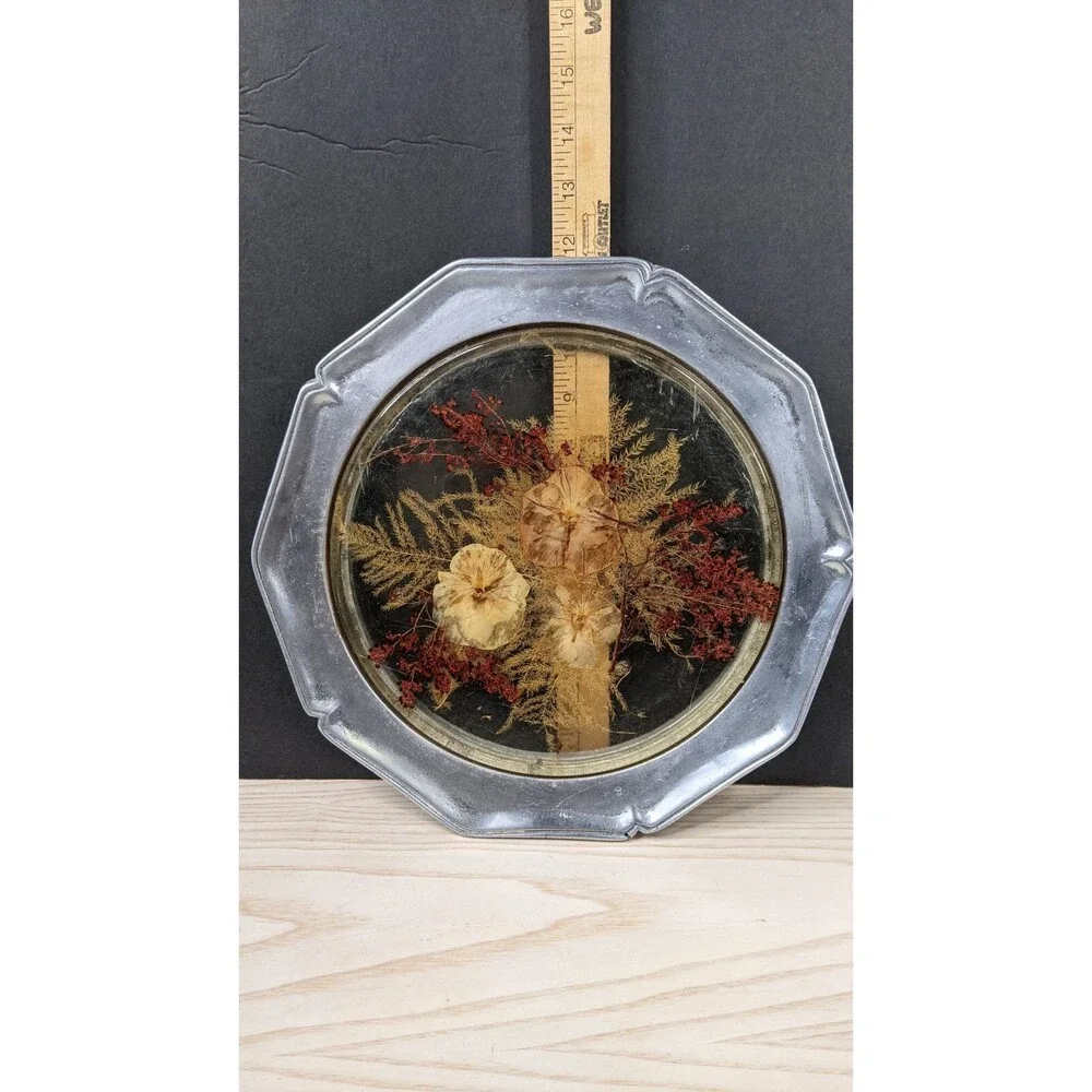 Colorflo Lucite Pewter Plate Trivet Tray dried Flowers Wall Decor  Cottagecore